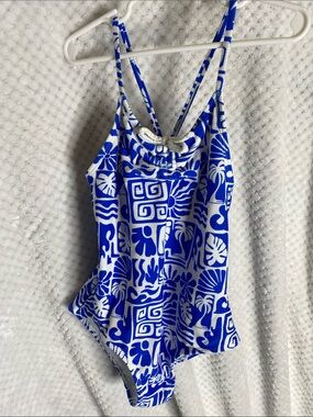 wonder nation Blue & White Tropical Print One-Piece Swimsuit